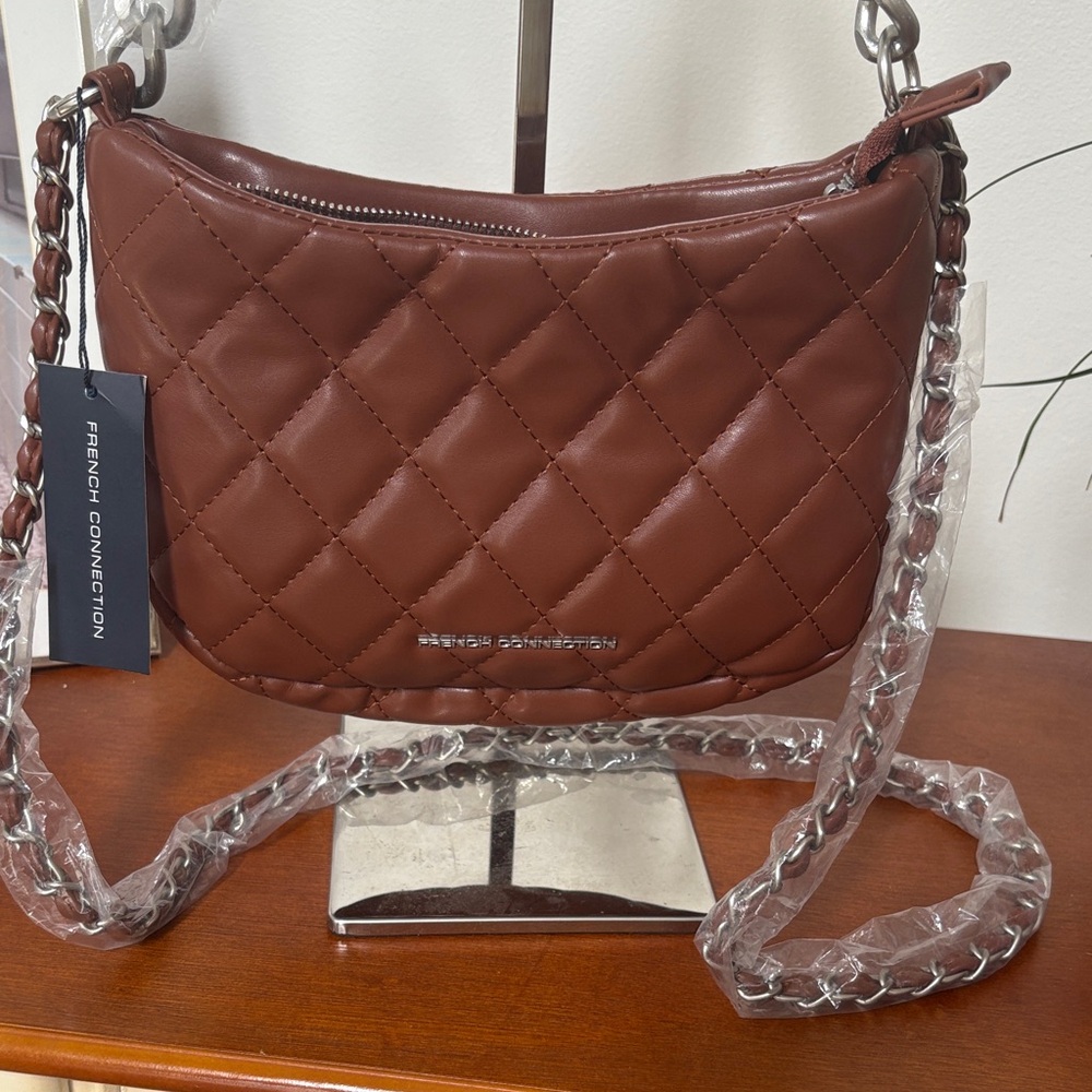 French Connection Quilted Crossbody Bag in Rich Brown retails $98 - Picture 1 of 6